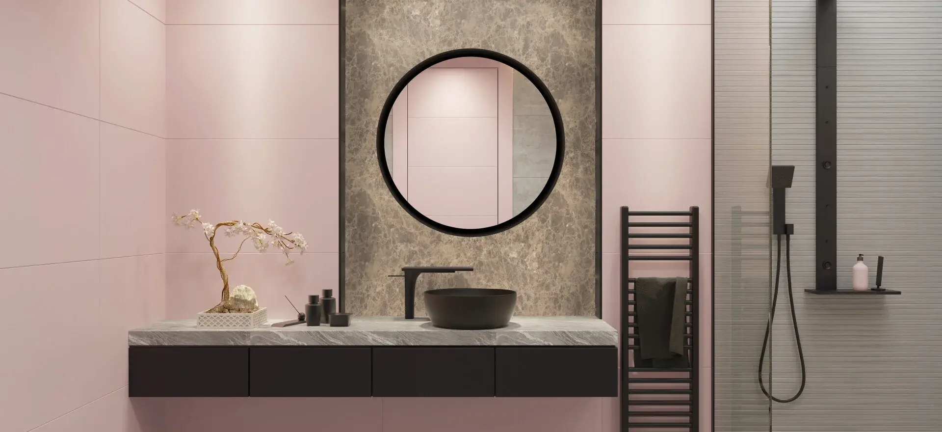 Marmerfolie impressie badkamer